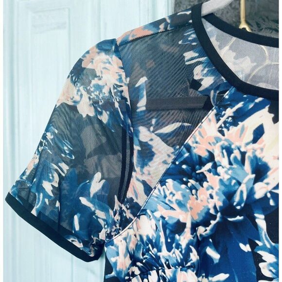 Catherine Catherine Malandrino Sz6 Floral Sheath Dress Blue Black Watercolor - Picture 4 of 10